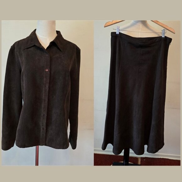 Cotton Ginny - Vintage Corduroy Brown Button Up Top & Skirt Set - Picture 1 of 14